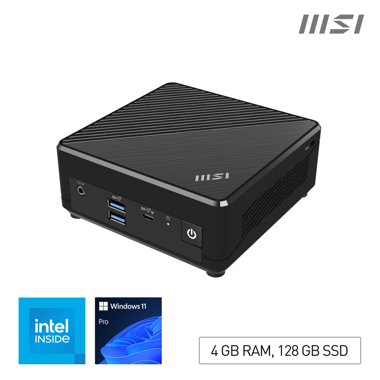 MSI Cubi N ADL S Intel N100 Desktop PC, NUC, SFF, Mini Computer, HTPC, (4GB RAM, 128GB SSD, Windows 11 PRO), Fanless/UHD Graphics/Type C/HDMI/DisplayPort/Dual LAN/WiFi 5/BT 5.1/VESA