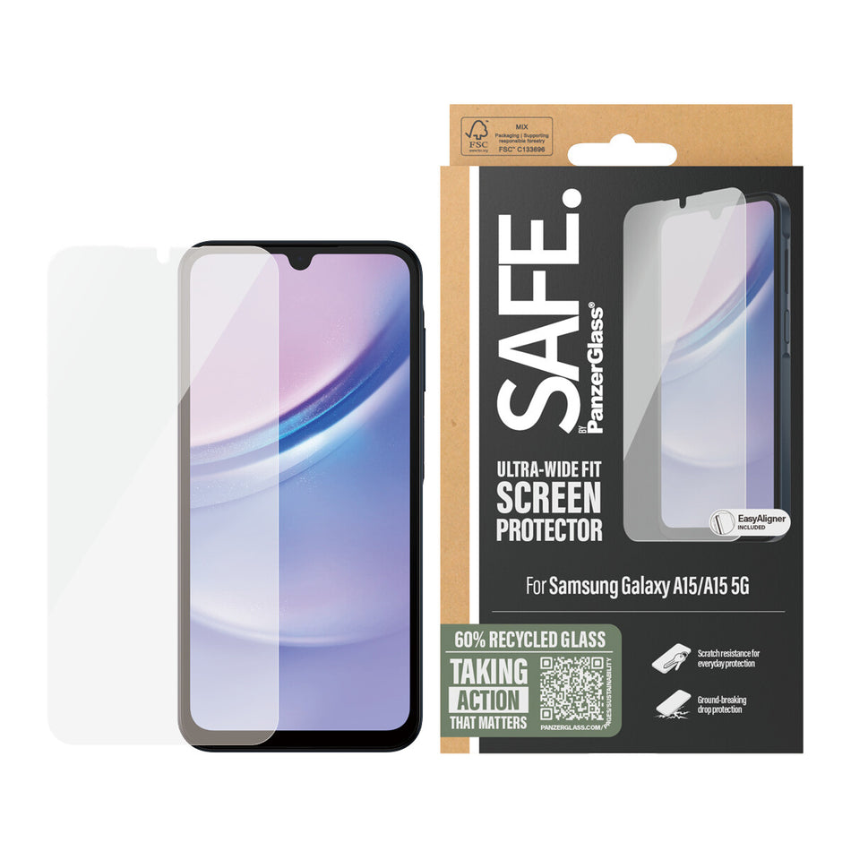 PanzerGlass SAFE. by ® Screen Protector by Samsung Galaxy A15 | A15 5G | Ultra-Wide Fit w. EasyAligner