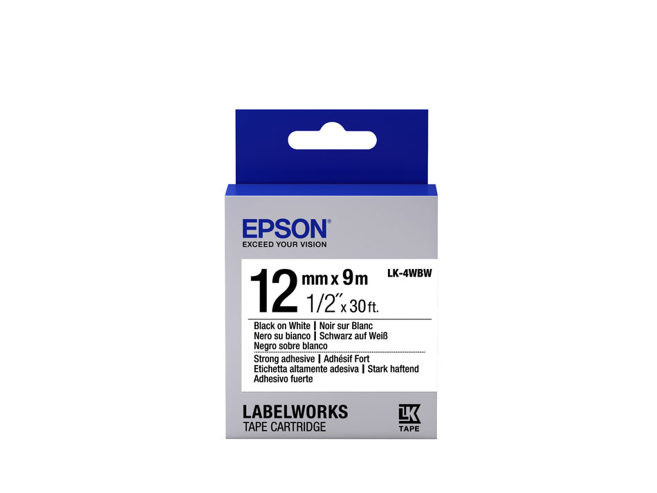 Epson Label Cartridge Strong Adhesive LK-4WBW Black/White 12mm (9m)