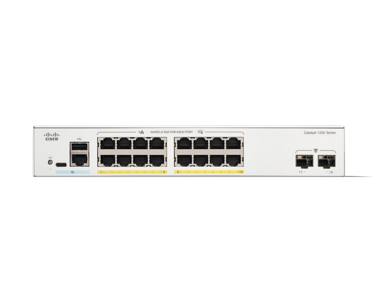 Cisco Catalyst 1200-16P-2G Smart Switch, 16 Port GE, PoE, 2x1GE SFP, Limited Lifetime Protection (C1200-16P-2G)