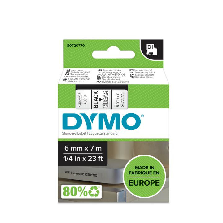 DYMO D1 Standard - Black on Transparent - 6mm