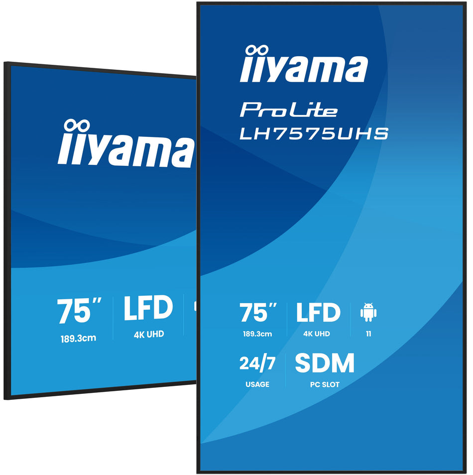 iiyama LH7575UHS-B2AG Signage Display Digital signage flat panel 190.5 cm (75") LCD Wi-Fi 500 cd/m² 4K Ultra HD Black Built-in processor Android 11 24/7