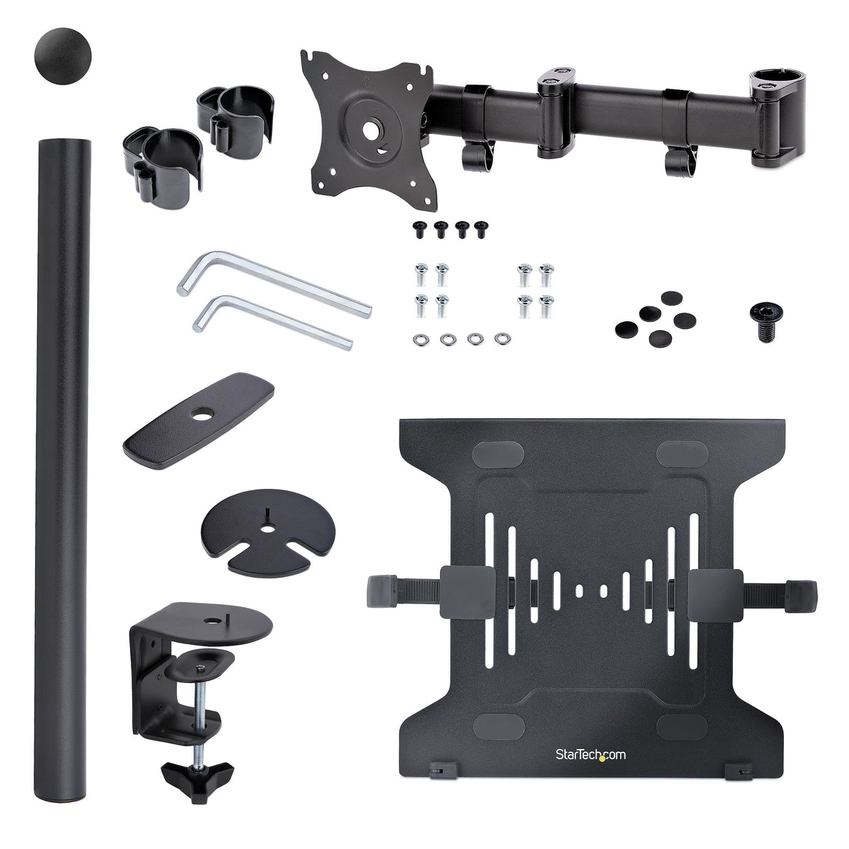 StarTech.com Laptop Desk Mount - Monitor and Laptop Mount - Displays up to 34in (8kg/17.6lb) & Laptops (4.5kg/9.9lb) - Articulating VESA Laptop Tray Arm - Clamp / Grommet Mount