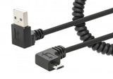 Manhattan USB-A to Micro-USB Cable, 1m, Male to Male, Black, 480 Mbps (USB 2.0), Tangle Resistant Curly Design, Angled Connectors, Ideal for Charging Cabinets/Carts, Hi-Speed USB, Lifetime Warranty, Polybag