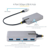 StarTech.com 4-Port USB Hub - USB 3.0 5Gbps, Bus Powered, USB-A to 4x USB-A Hub w/ Optional Auxiliary Power Input - Portable Desktop/Laptop USB Hub, 1ft/30cm Cable, USB Expansion Hub