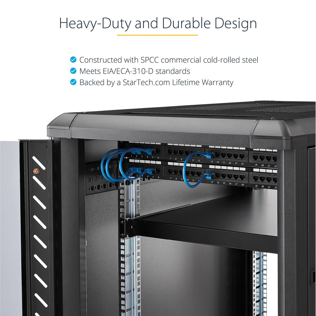 StarTech.com 1U 4-Post Adjustable Server Rack Mount Shelf - 330lbs(150 kg) - 19.5 to 38in Adjustable Mounting Depth Universal Tray for 19" AV, Data & Network Equipment Rack - 27.5in Deep