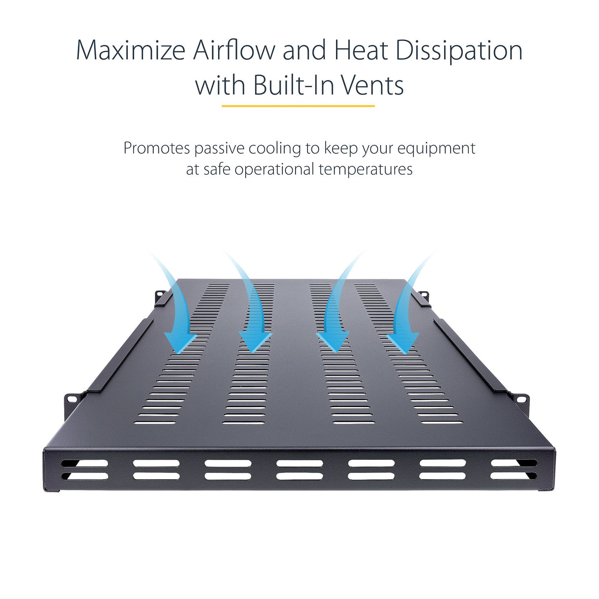 StarTech.com 1U 4-Post Adjustable Vented Server Rack Mount Shelf - 330lbs(150 kg) - 19.5 to 38in Adjustable Mounting Depth Universal Tray for 19" AV/ Network Equipment Rack - 27.5in Deep