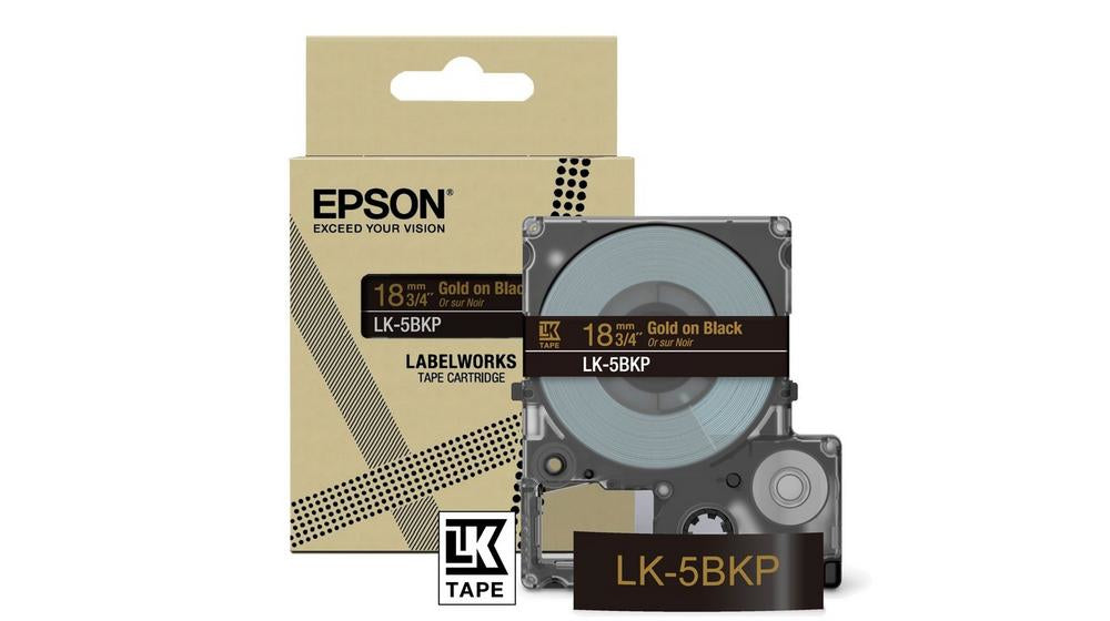 Epson C53S672095/LK-5BKP DirectLabel-etikettes gold on black 18mm x 8m for Epson LabelWorks LW-C 410/610