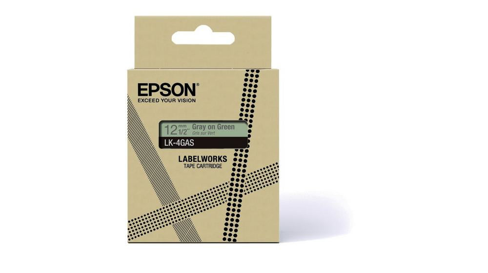 Epson C53S672105/LK-4GAS DirectLabel-etikettes gray on green 12mm x 8m for Epson LabelWorks LW-C 410/610