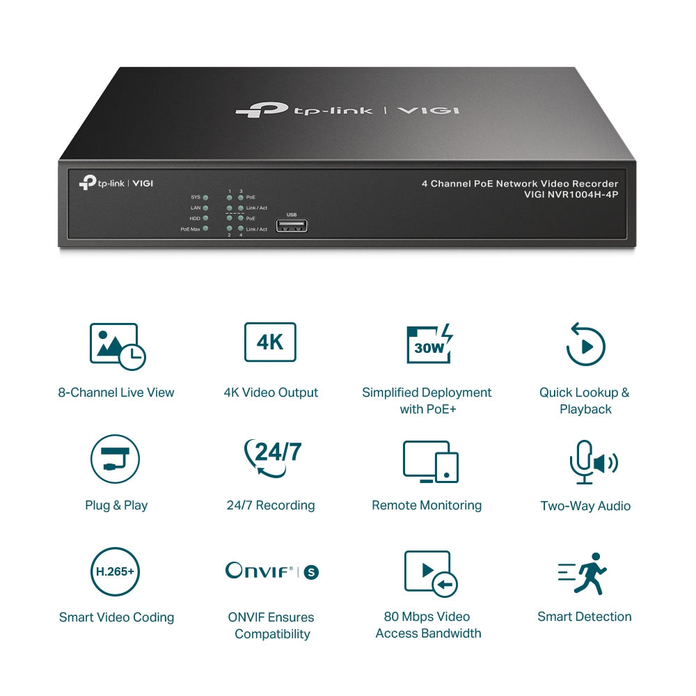 TP-Link VIGI 4 Channel PoE+ Network Video Recorder