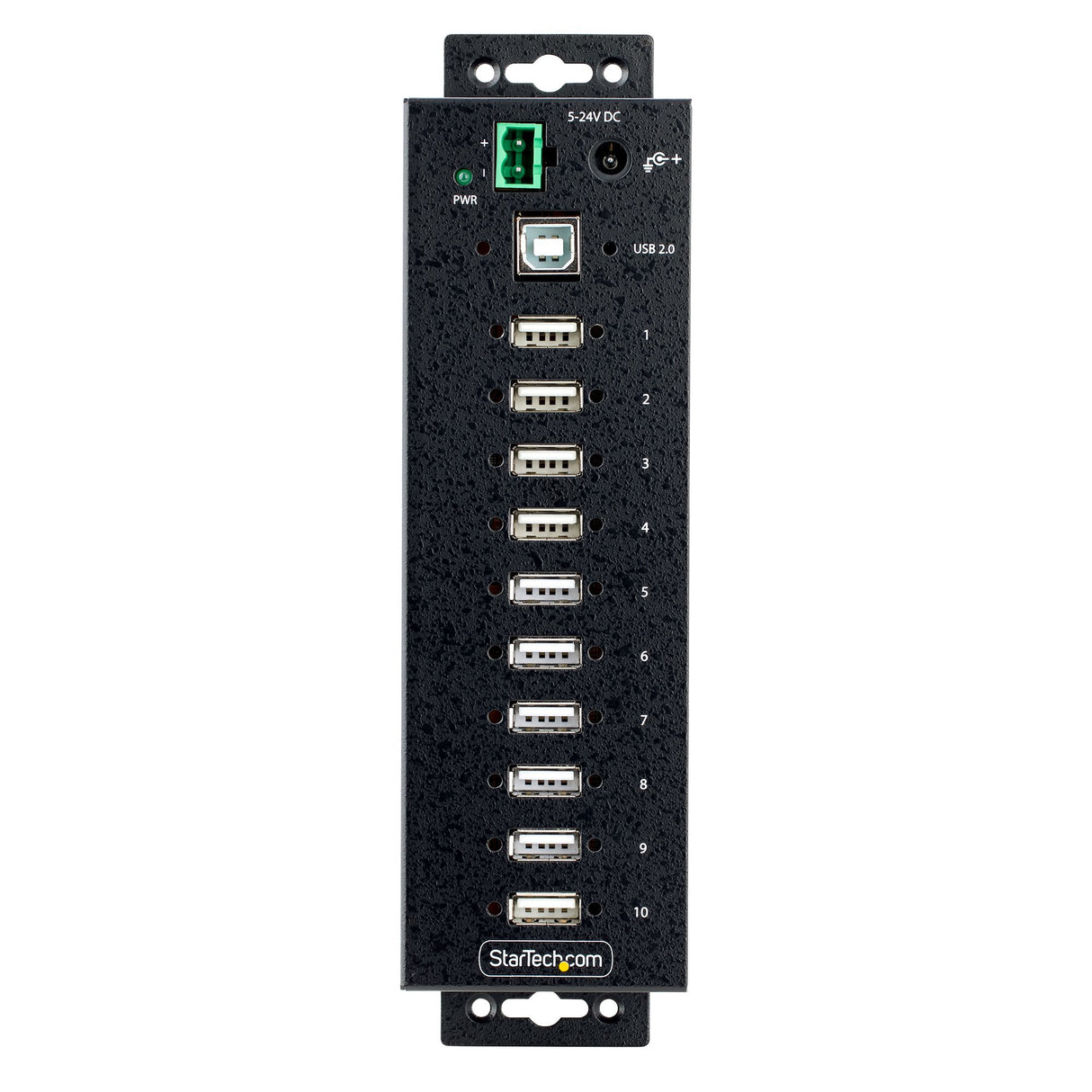 StarTech.com 10-Port Industrial USB 2.0 Hub, Rugged USB Hub w/ESD Level 4 Protection, DIN/Wall/Desk-Mountable USB-A HUB, USB Port Expander w/Lockable Ports, Multiport USB Hub