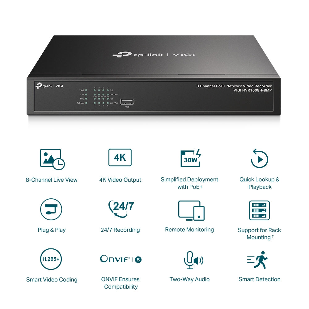 TP-Link VIGI 8 Channel PoE+ Network Video Recorder