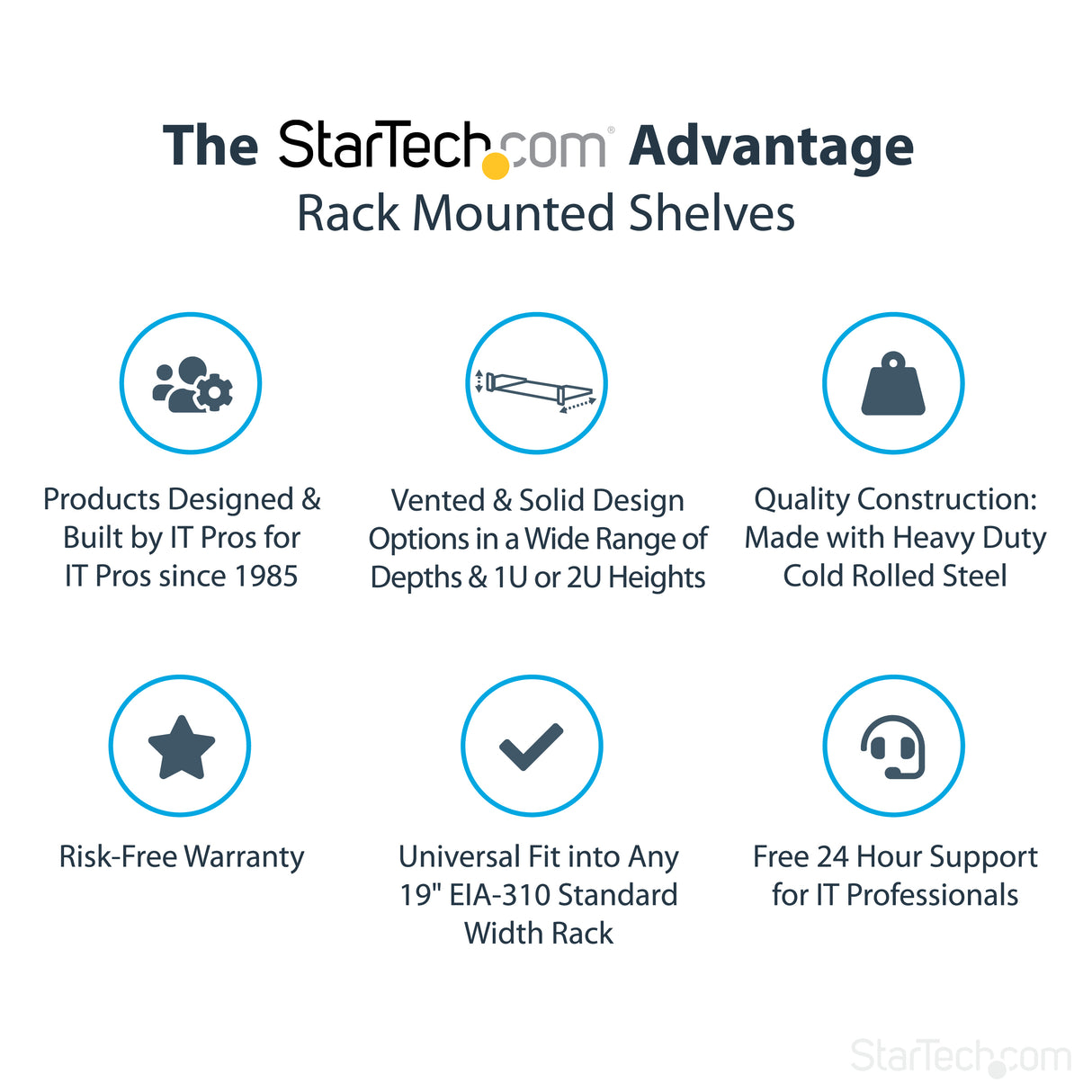 StarTech.com 1U Server Rack Shelf - Universal Rack Mount Cantilever Shelf for 19" Network Equipment Rack & Cabinet - Heavy Duty Steel – Weight Capacity 33lb/15kg - 7" Deep Tray, Black