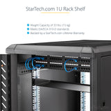 StarTech.com 1U Server Rack Shelf - Universal Rack Mount Cantilever Shelf for 19" Network Equipment Rack & Cabinet - Heavy Duty Steel – Weight Capacity 33lb/15kg - 7" Deep Tray, Black