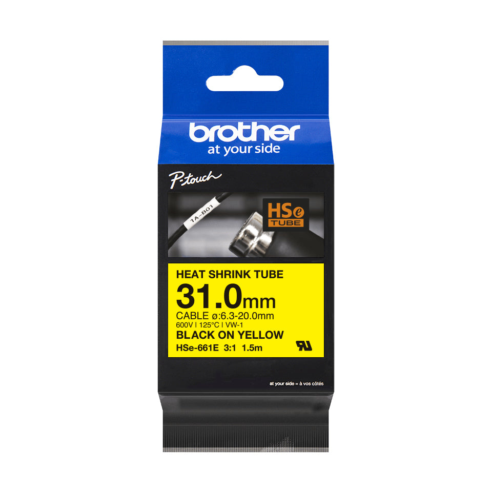 Brother HSE-661E Heat Shrink Tubes black on yellow 31mm x 1,5m for Brother P-Touch TZ 3.5-36mm HSE