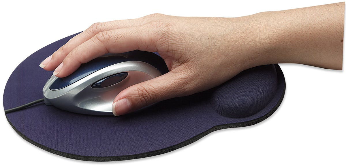 Manhattan Wrist Gel Support Pad and Mouse Mat, Blue, 241 × 203 × 40 mm, non slip base, Lifetime Warranty, Card Retail Packaging