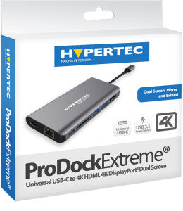 Hypertec ProDock Extreme - Universal USB-C to 4K HDMI, 4K DisplayPort Dual Screen