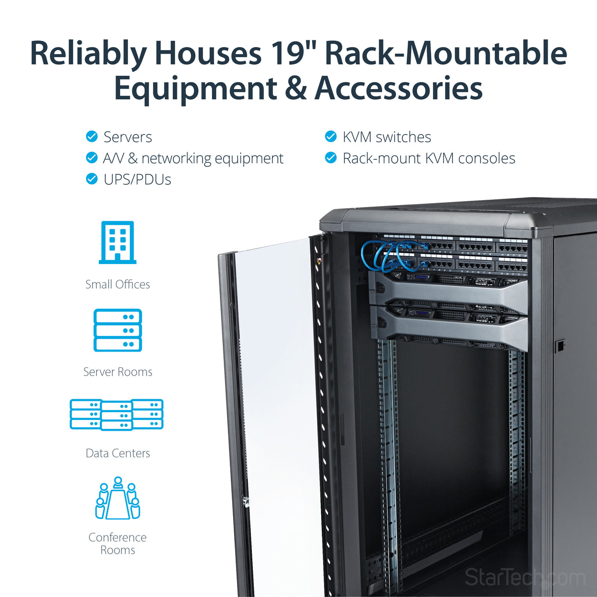 StarTech.com 4-Post 22U Server Rack Cabinet, Lockable 19" Data Rack Cabinet for Computer / AV / IT Equipment, Office / Home Network Rack with Casters & Adjustable Mounting Rails