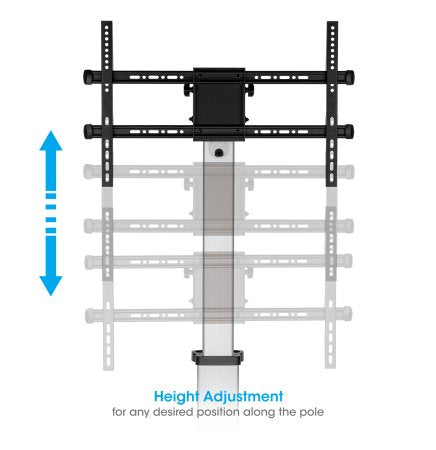 Manhattan TV & Monitor Mount, Trolley Stand, 1 screen, Screen Sizes: 37-86", -10 to 5° Tilt, 90° Rotation, Silver/Black, VESA 200x200 to 600x400mm, Max 50kg, Height adjustable 1200 to 1600mm, AV/Laptop shelf, Aluminium, LFD, Lifetime Warranty