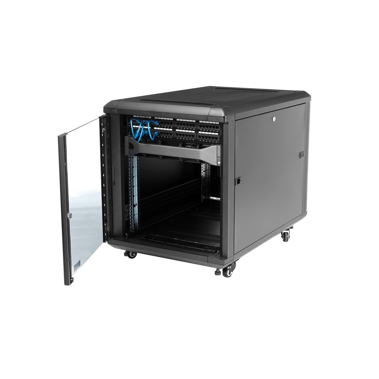 StarTech.com 4-Post 12U Server Rack Cabinet, Lockable 19" Data Rack Cabinet for Computer / AV / IT Equipment, Office / Home Network Rack with Casters & Adjustable Mounting Rails