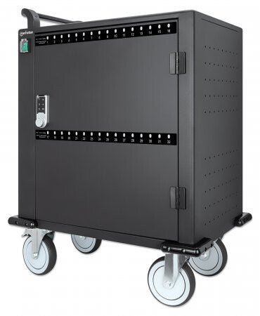 Manhattan iPad to 13", MacBook Air to 13" & Chromebook to 14" 32-bay Charging Trolley/Cart via USB-C, Also other tablets/smartphones (with device to USB-C cable), Bays 330x22x235mm, Device charging cables not included (suggest USB-C cable 354868),Cabinet