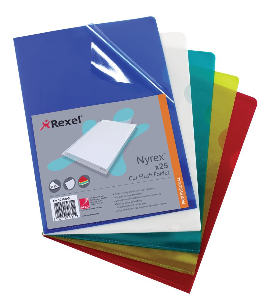 Rexel Nyrex™ A4 Cut Flush Folders Assorted (25)