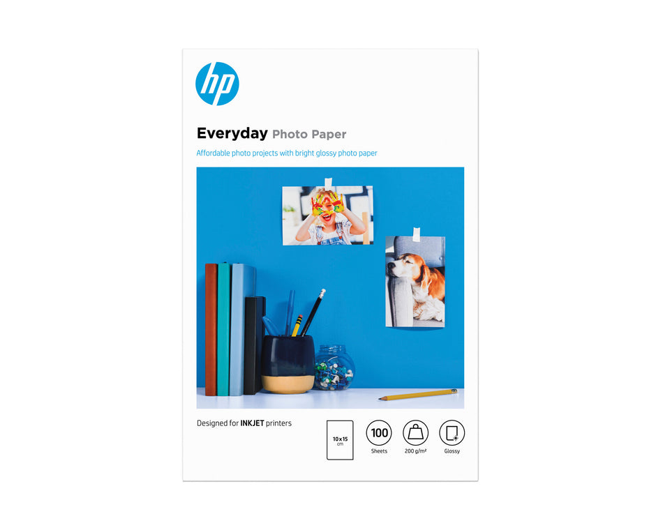 HP Everyday Photo Paper, Glossy, 200 g/m2, 10 x 15 cm (101 x 152 mm), 100 sheets