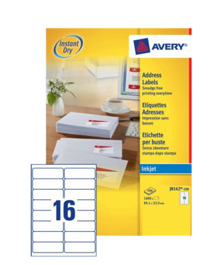 Avery J8162-100 addressing label White Self-adhesive label