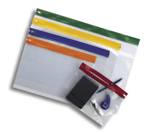 Snopake "Zippa Bag S" Assorted Colour Packs, A4 Assorted Plastic Transparent