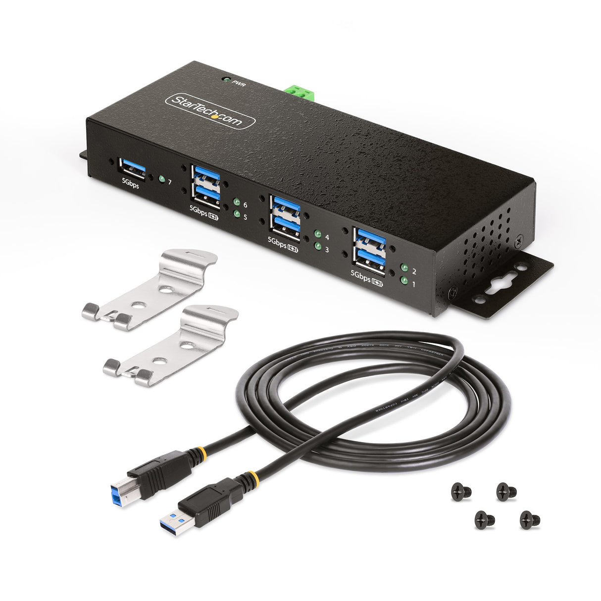 StarTech.com 5G7AINDRM-USB-A-HUB interface hub USB 3.2 Gen 1 (3.1 Gen 1) Type-B 5000 Mbit/s Black