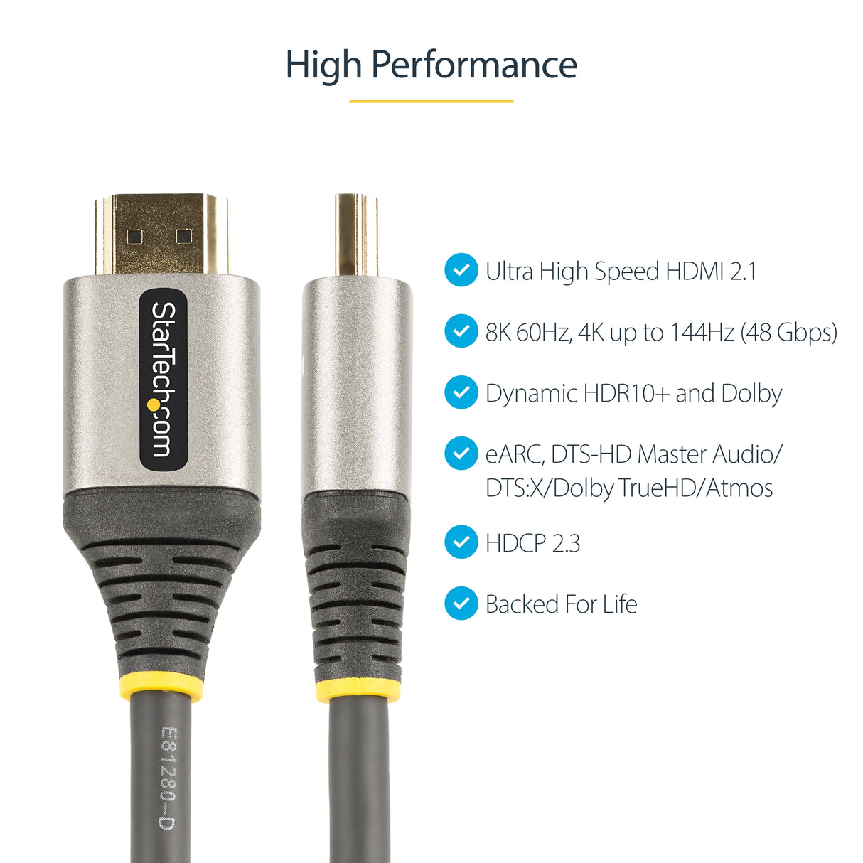 StarTech.com 10ft (3m) HDMI 2.1 Cable 8K - Certified Ultra High Speed HDMI Cable 48Gbps - 8K 60Hz/4K 120Hz HDR10+ eARC - Ultra HD 8K HDMI Cable - Monitor/TV/Display - Flexible TPE Jacket