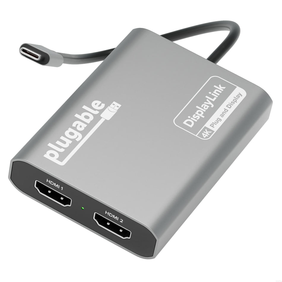 Plugable Technologies USB C to HDMI Adapter, Dual Monitor 4K 60Hz for Apple Mac M1/M2/M3, DisplayLink Multiple Displays for Thunderbolt Macbook or iMac, Driver Required (USBC-6950M)