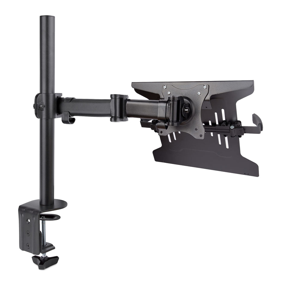 StarTech.com Laptop Desk Mount - Monitor and Laptop Mount - Displays up to 34in (8kg/17.6lb) & Laptops (4.5kg/9.9lb) - Articulating VESA Laptop Tray Arm - Clamp / Grommet Mount