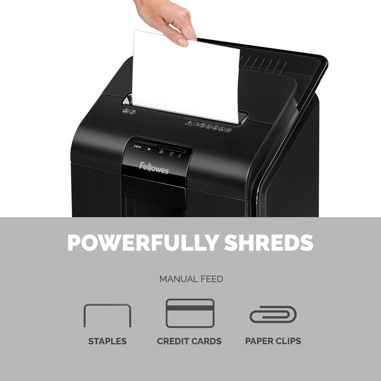 Fellowes Paper Shredder 100 Sheet Auto Feed Mini Cut Shredder AutoMax 100M Shredder 23 Litre Bin Advanced Security P4