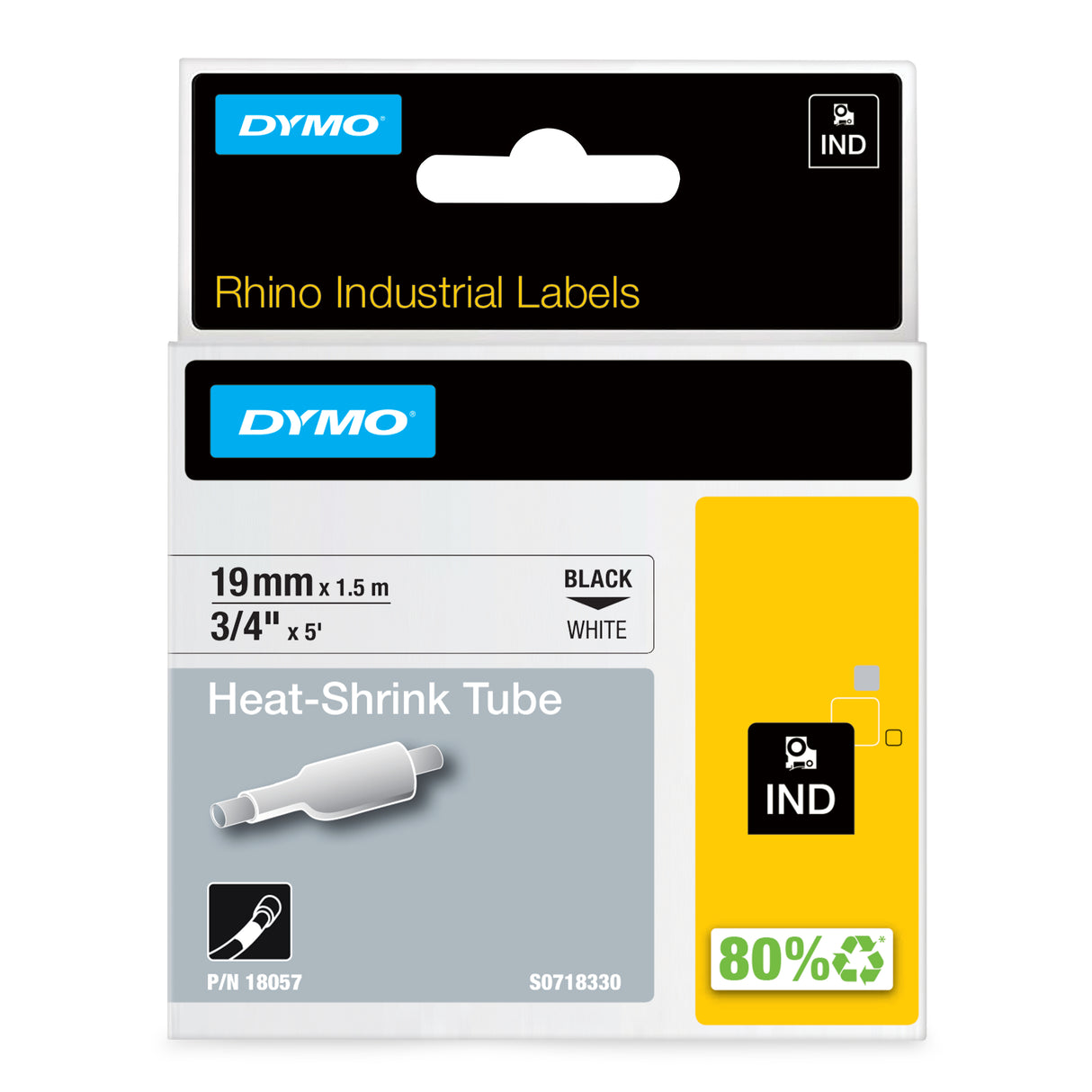 Dymo 18057/S0718330 Heat Shrink Tubes black on white 19mm x 1,5m for Dymo Rhino 6-19mm/24mm