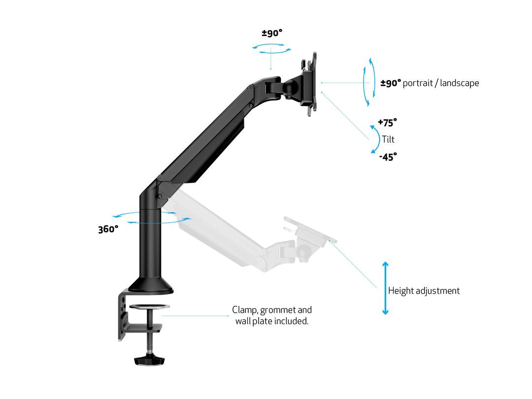 Multibrackets M VESA Gas Lift Arm Desk or Wall Basic Black