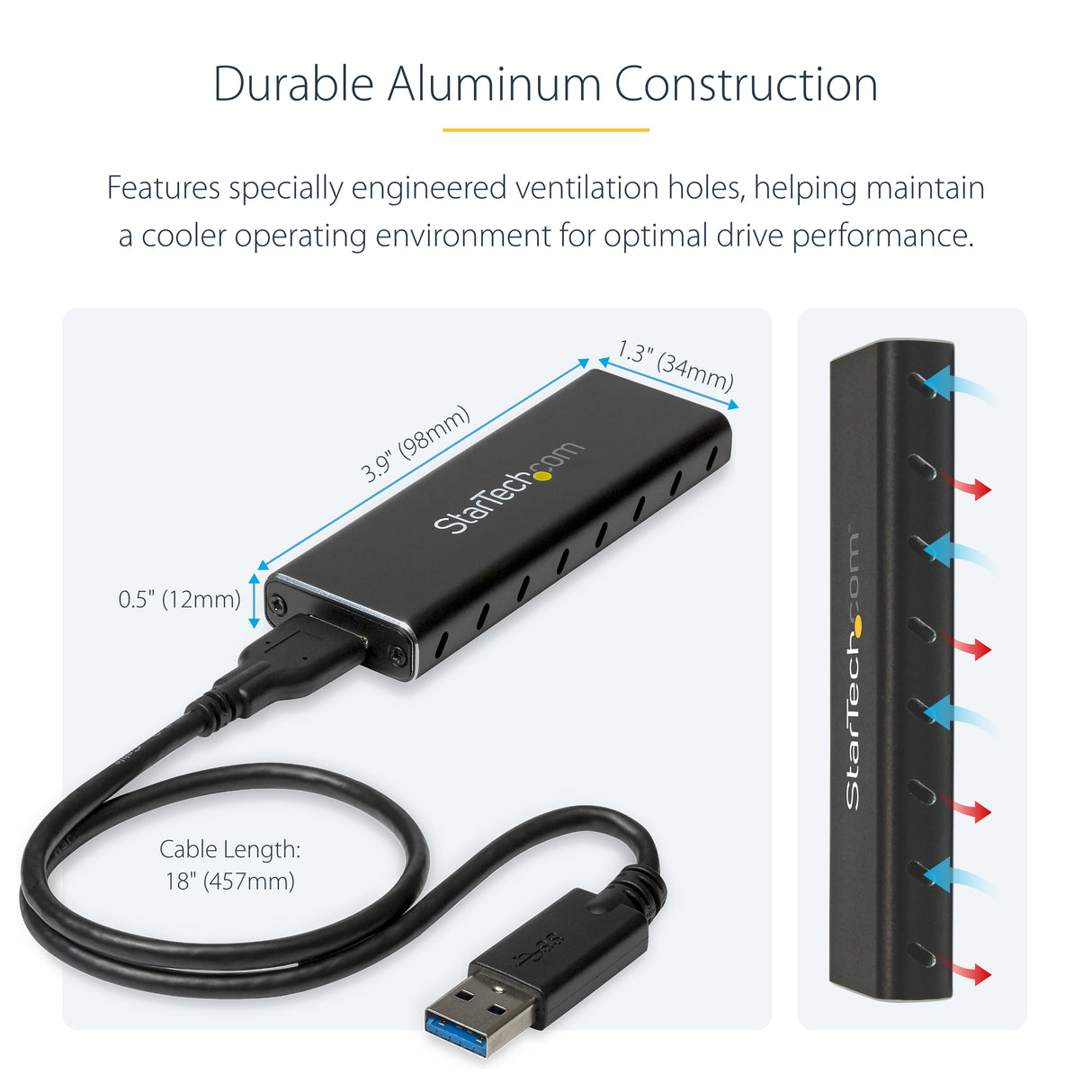 StarTech.com M.2 SSD Enclosure for M.2 SATA SSDs - USB 3.0 (5Gbps) with UASP