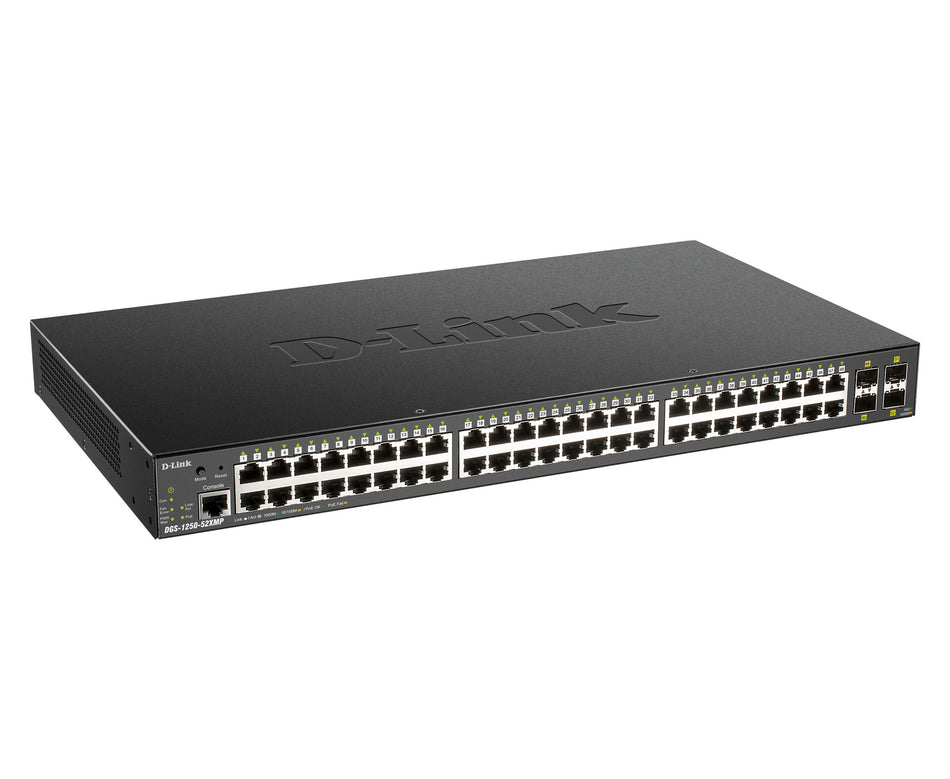 D-Link DGS-1250-52XMP 52 Port Gigabit Smart Managed Switch with 10G Uplinks & Power over Ethernet (PoE) Black