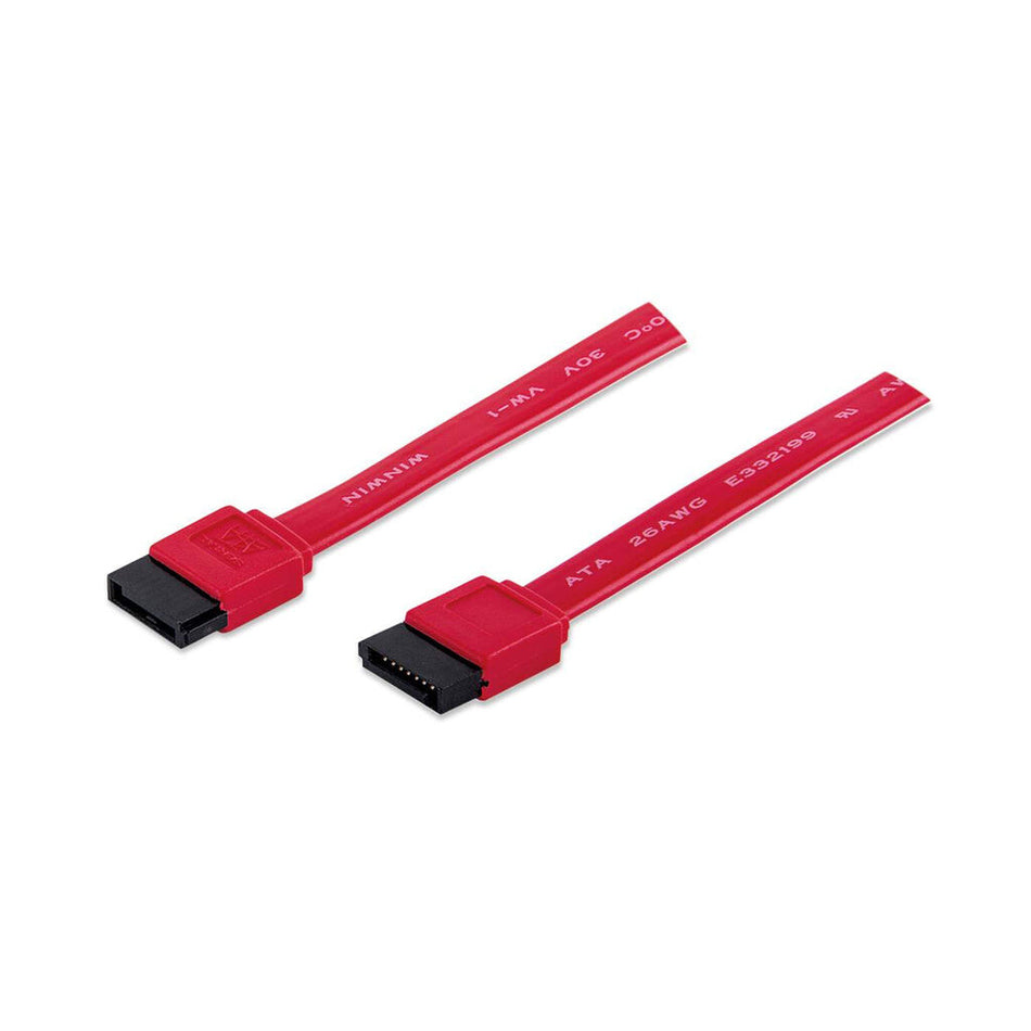 Manhattan SATA Data Cable, 7-Pin, 50cm, Male to Male, 6 Gbps, Red, Lifetime Warranty