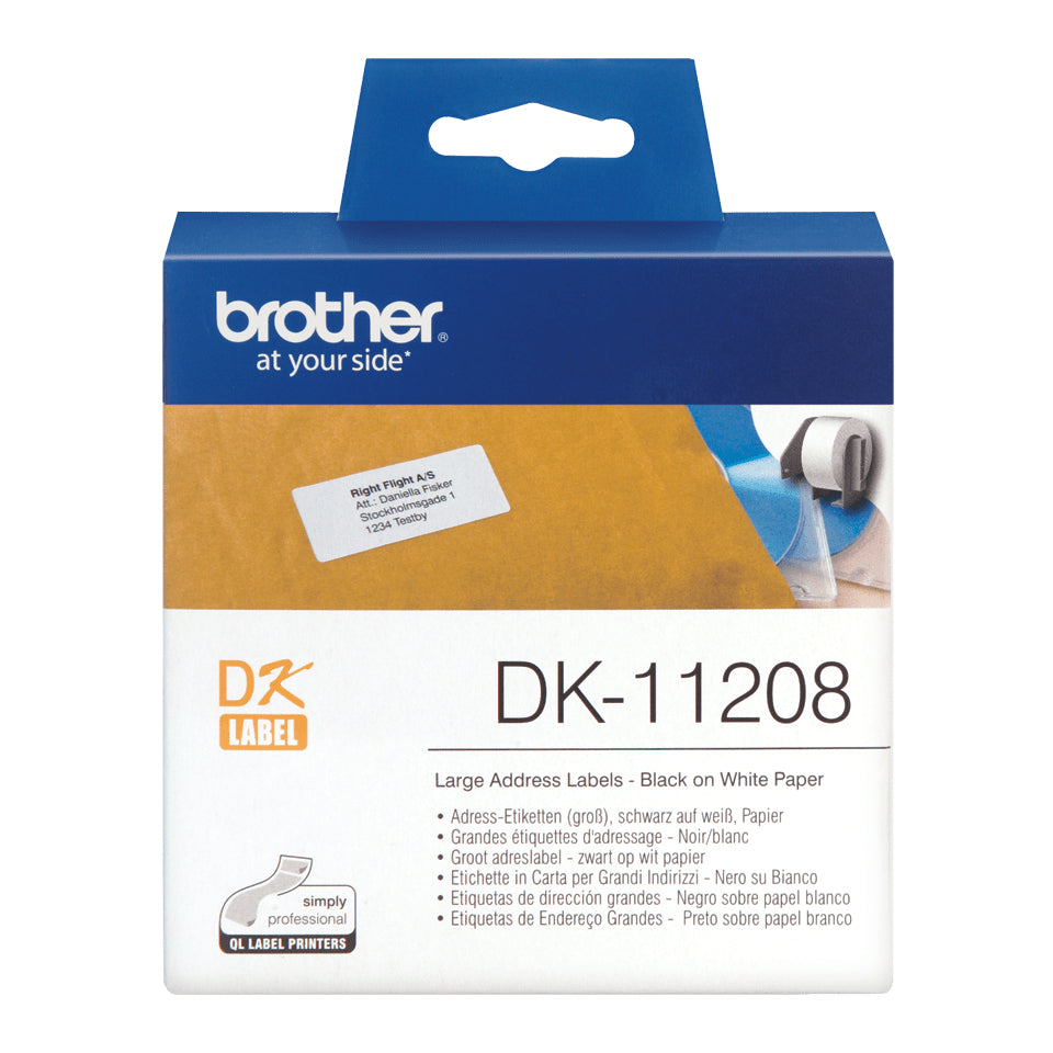 Brother DK-11208 DirectLabel Etikettes 38mm x 90mm 400 for Brother P-Touch QL/700/800/QL 12-102mm/QL 12-103.6mm