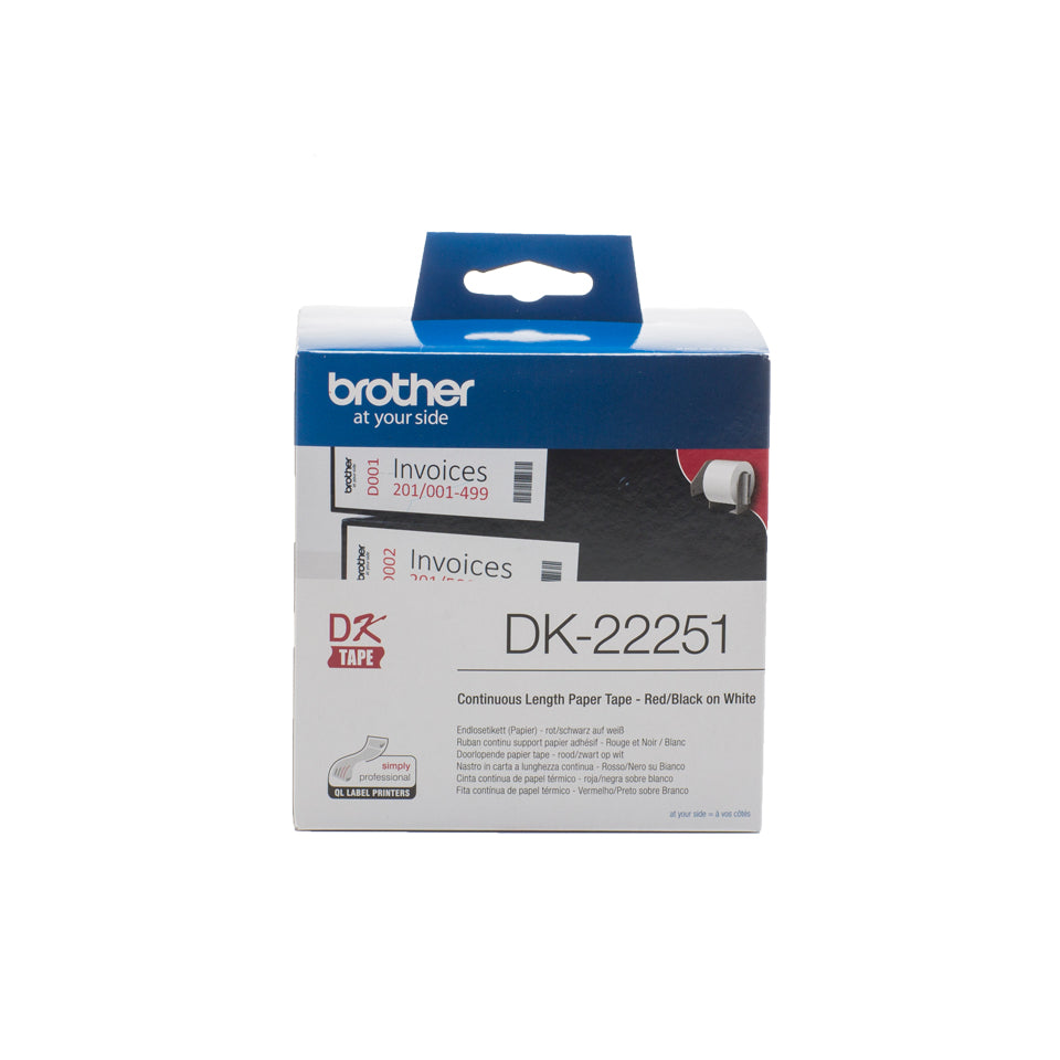 Brother DK22251 DirectLabel Etikettes red / black on white 62 mm x 15,24 m for Brother P-Touch QL 800