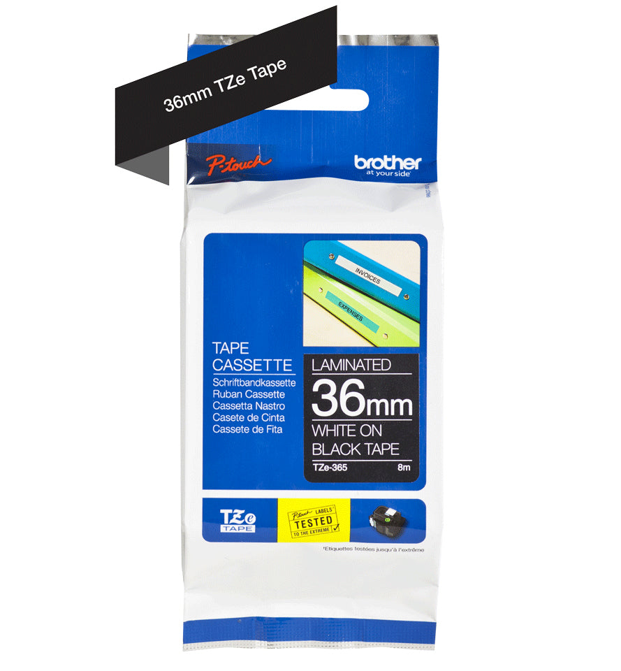 Brother TZE-365 DirectLabel white on black Laminat 36mm x 8m for Brother P-Touch TZ 3.5-36mm/HSE/6-36mm