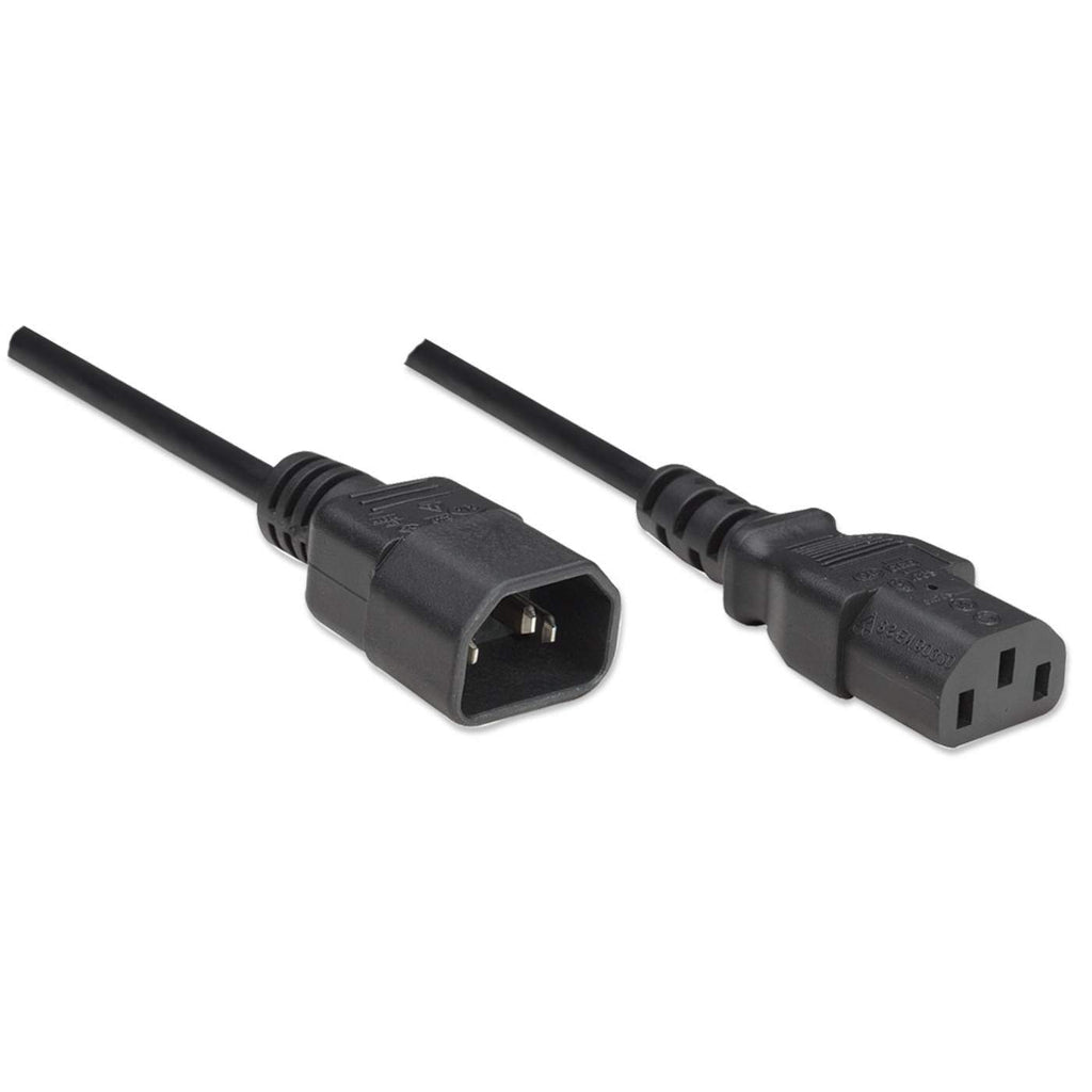 Manhattan Power Cord/Cable, C14 Male to C13 Female (kettle lead), Monitor to CPU, 1.8m, 10A, Black, Lifetime Warranty, Polybag