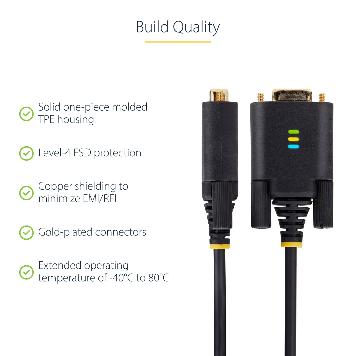 StarTech.com 10ft (3m) USB to Serial Adapter Cable, COM Retention, Interchangeable Screws/Nuts, USB-A to DB9 RS232, FTDI IC, ESD Protection, Windows/macOS/Linux