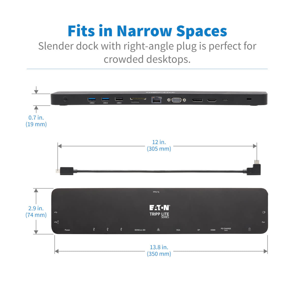 Tripp Lite U442-DOCK7D-B USB-C Dock, Triple Display - 4K HDMI & DP, VGA, USB 3.x (5Gbps) and USB 2.0 Hub Ports, GbE, 100W PD Charging