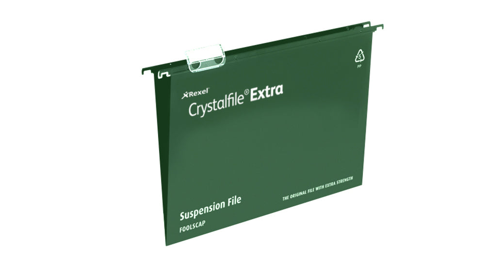 Rexel Crystalfile Extra A4 Suspension File 15mm Green (25)