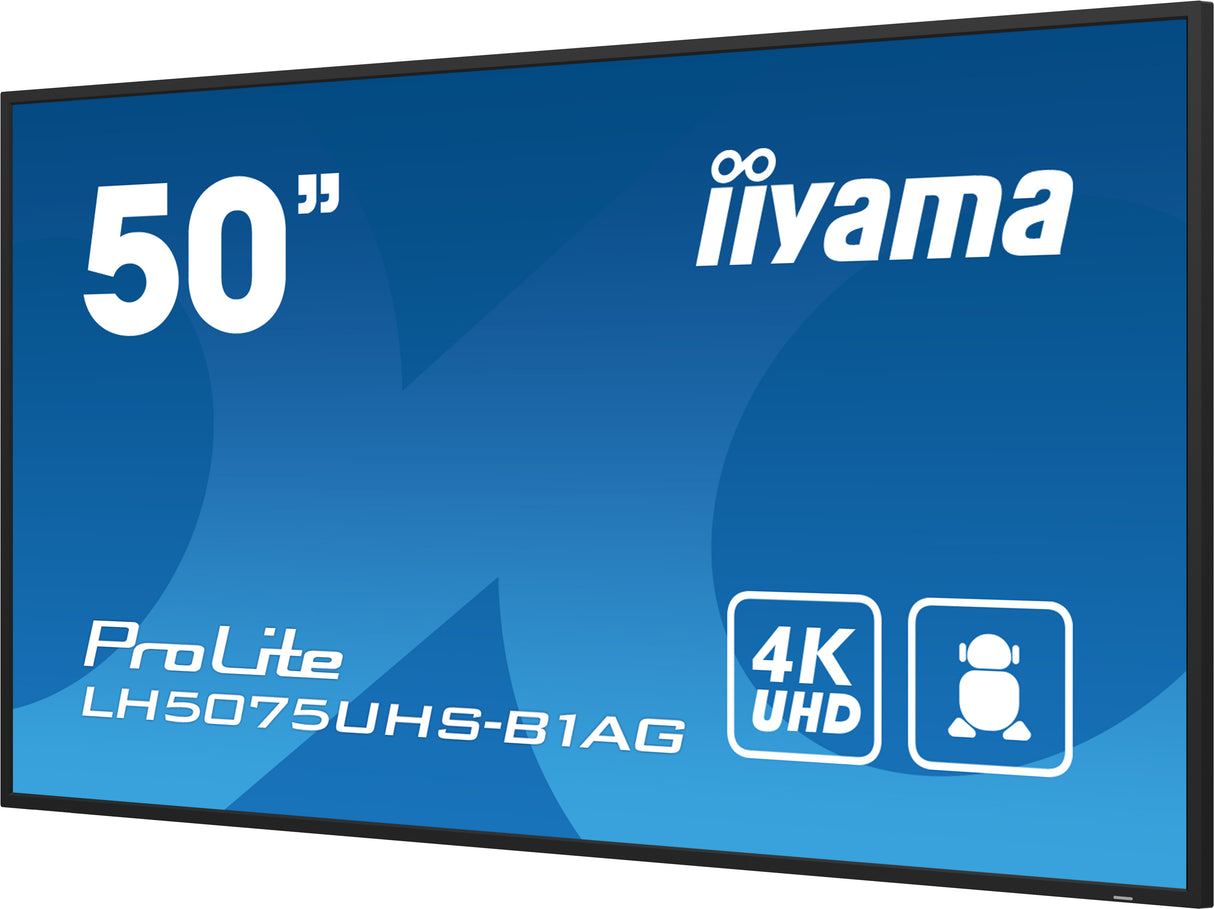 iiyama LH5075UHS-B1AG Signage Display Digital signage flat panel 125.7 cm (49.5") LCD Wi-Fi 500 cd/m² 4K Ultra HD Black Built-in processor Android 11 24/7