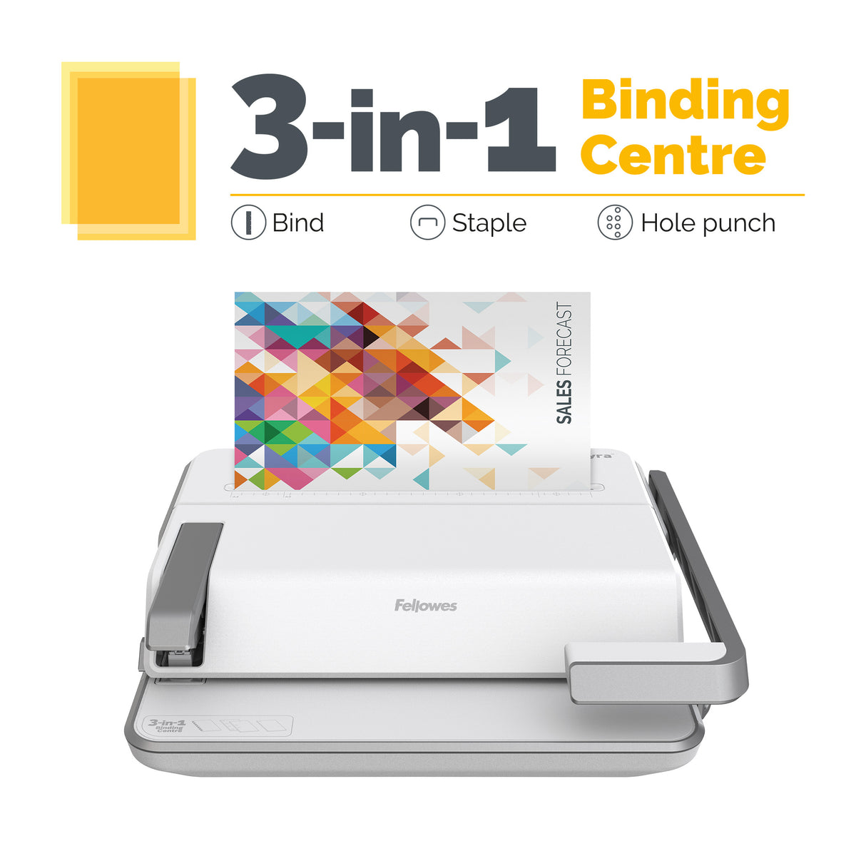 Fellowes Binding Machine Lyra 21 Hole 300 Sheet Manual Comb Binder 3-in-1 Binding Centre with Built in Stapler and Hole Puncher