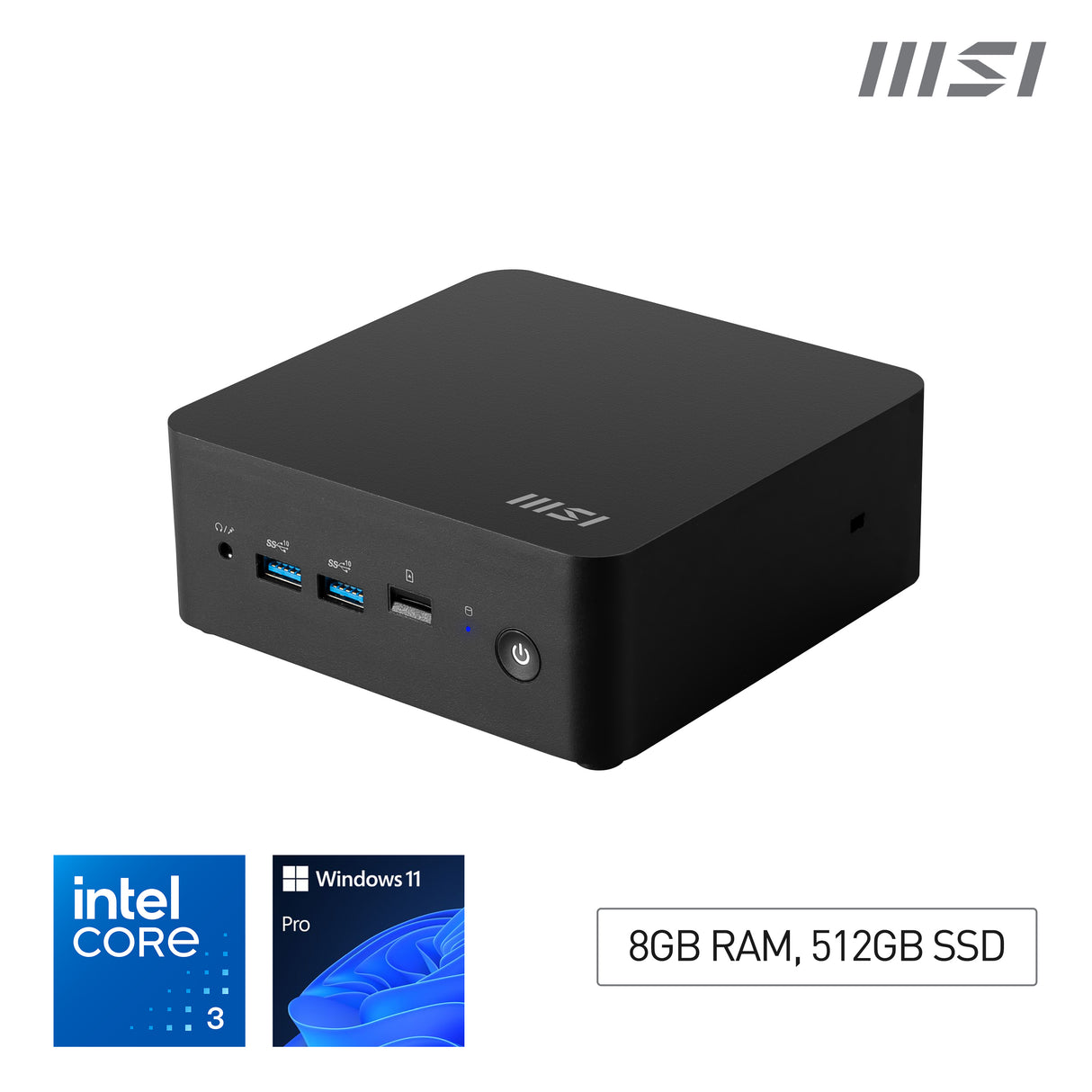 MSI Cubi NUC 1M Intel Core 3 100U Desktop PC, NUC, SFF, Mini Computer, HTPC, (8GB RAM, 512GB Storage, Windows 11 PRO), UHD Graphics/DDR5/Dual ThunderBolt 4/Dual HDMI/Dual LAN/WiFi 6E/BT 5.3/VESA