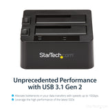 StarTech.com Dual-Bay USB 3.1 to SATA Hard Drive Docking Station, USB 3.1 (10 Gbps) Hard Drive Dock, External 2.5/3.5" SATA I/II/III SSD/HDD Docking Station, Hot-Swap Hard Drive Bay, Top-Loading